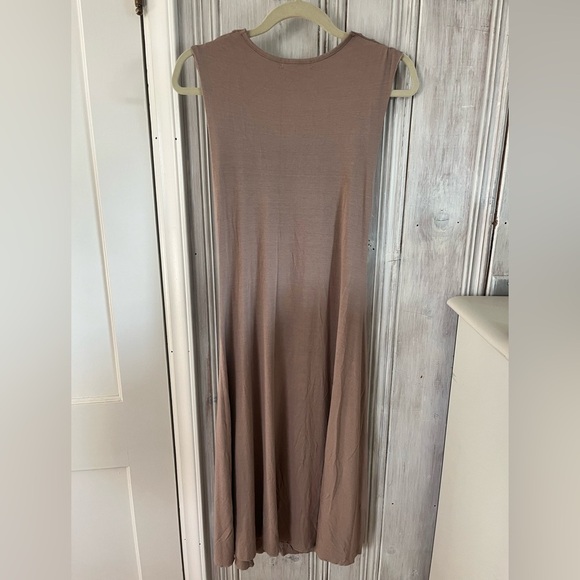 VTG Y2K BCBG taupe V-neck tie twist ruched stretch midi dress sz L boho beach - Picture 5 of 7